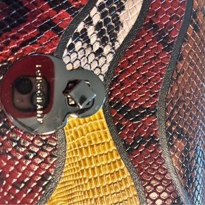 Longchamp Burgundy, Mustard & Black Textured Shoulder Bag